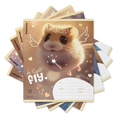 Тетрадь 12 л., клетка, обложка картон, ERICH KRAUSE, «Fluffy» (микс в спайке)