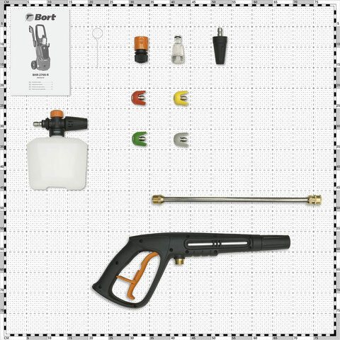 Минимойка BORT BHR-2700-R, мощность 2.5 кВт, давление 180 бар, шланг 10 м
