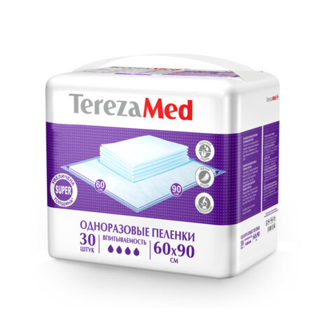 превью Пеленки 60×90 см, TEREZAMED Super, КОМПЛЕКТ 30 шт., впитывающие, одноразовые
