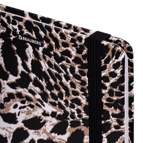Блокнот с резинкой в клетку 96 л., А5 145×203 мм, твердая обложка, BRAUBERG, « Leopard»
