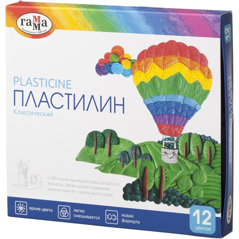 Пластилин классический ГАММА «Классический», 12 цветов, 240 г, со стеком, картонная упаковка