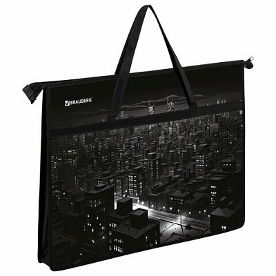 Папка для рисунков и чертежей с ручками BRAUBERG А3, пластик, молния сверху, «Night city»