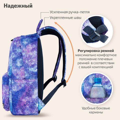 Рюкзак BRAUBERG DREAM универсальный с карманом для ноутбука, эргономичный, «Galaxy», 42×26х14 см