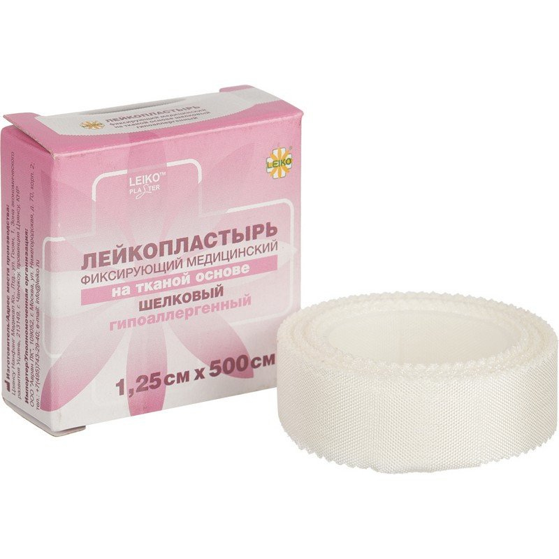 превью Пластырь фиксирующий Leiko plaster 1.25×500 см шелковая основа