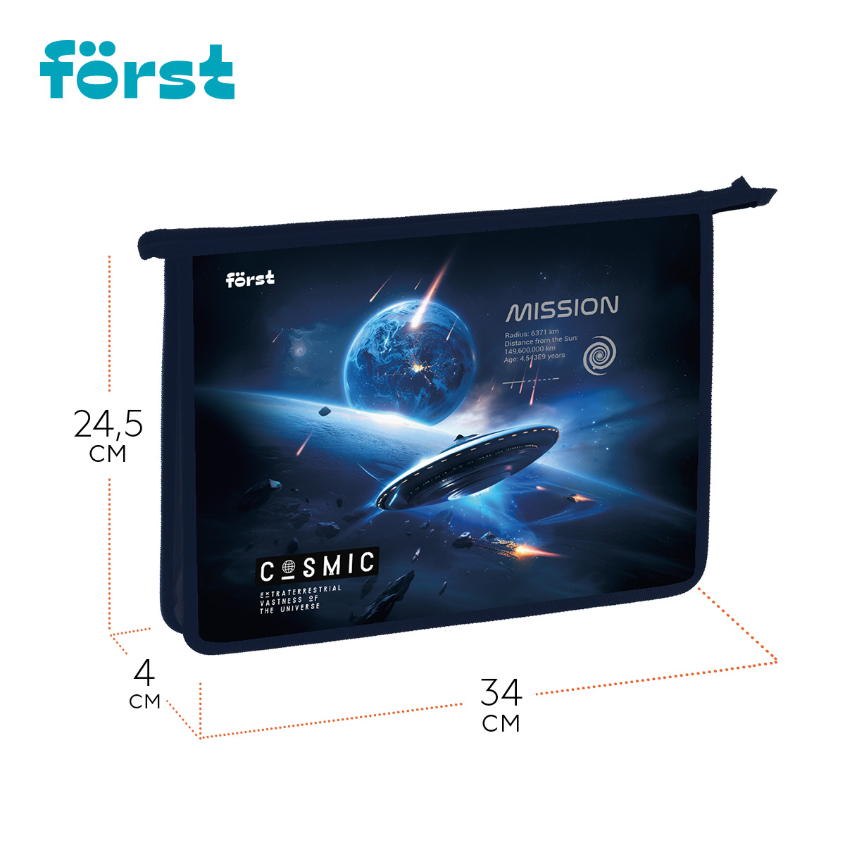 Папка для тетрадей 1 отделение, А4 Först «Cosmic», 340×245×40 мм, пластик, на молнии