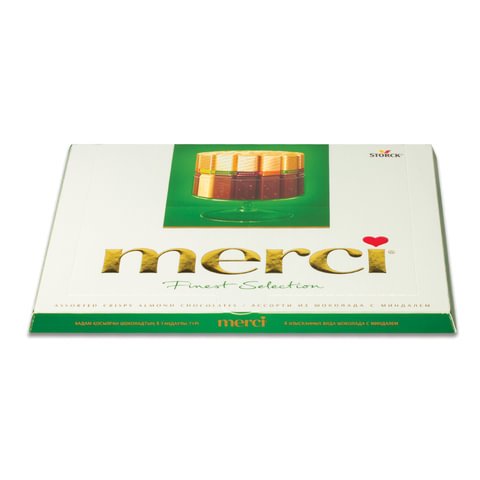 Конфеты шоколадные MERCI,  из шоколада с миндалем, 250 г, картонная коробка