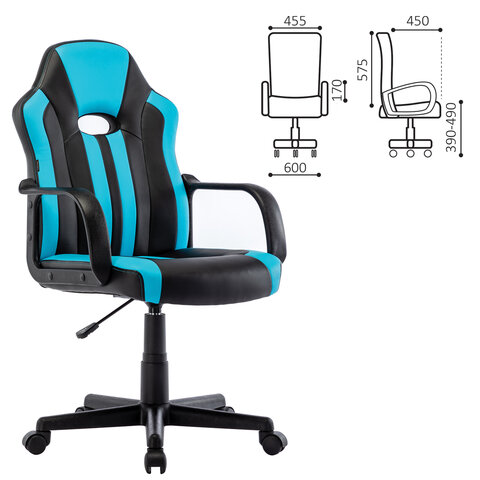 Кресло компьютерное «BRABIX Stripe GM-202», экокожа, черное/голубое