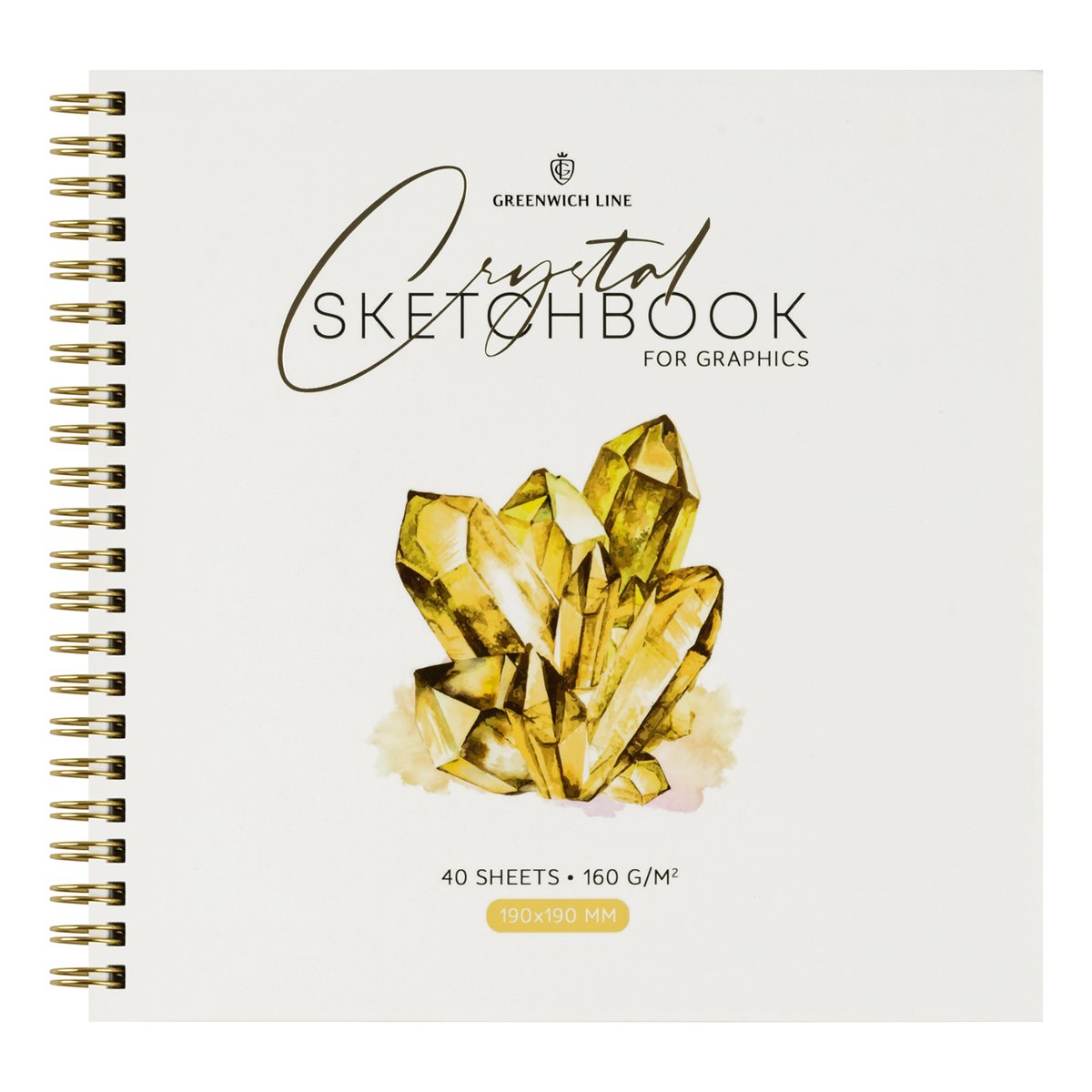 превью Скетчбук для графики и эскизов 40л., 190×190 Greenwich Line «Crystal. Golden Stone», на гребне, 160г/м2