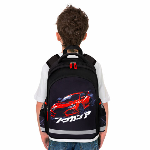 Рюкзак ПИФАГОР SCHOOL, 1 отделение, 3 кармана, «Street race», 38×28×14 см