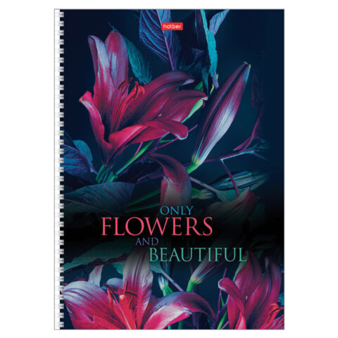 Тетрадь А4 96 л., HATBER, гребень, клетка, обложка картон, «Beautiful flowers» (микс в спайке), 086261