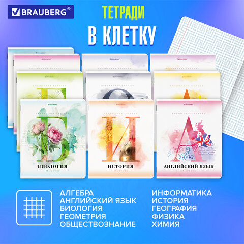 Тетради предметные, КОМПЛЕКТ 12 ПРЕДМЕТОВ, 48 л., матовая ламинация, лак, BRAUBERG, «CALM»