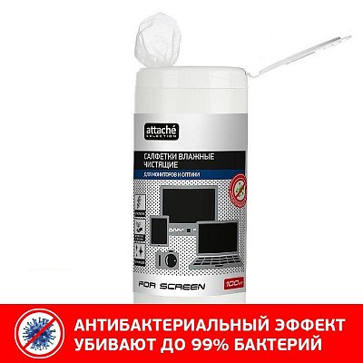 Салфетки Attache Selection For Screen д/экранов, туба, а/бакт, 100шт, 13×17