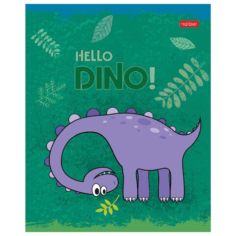 Тетрадь 12 л. HATBER клетка, обложка картон, тиснение, «Hello Dino» (5 видов в спайке)