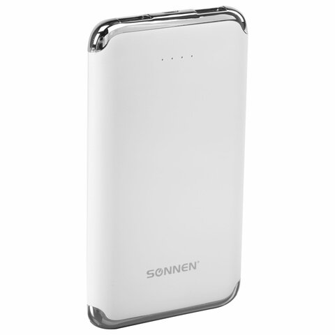 Аккумулятор внешний 6000 mAh SONNEN POWERBANK K611, 2 USB, литий-полимерный, белый