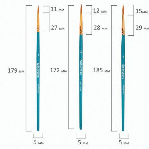 Кисти синтетика BRAUBERG, НАБОР 10 шт., синие (Круглые 2, 3, 4, 5, 8; Плоские 2, 5, 8; Лайнеры 1, 2/0)