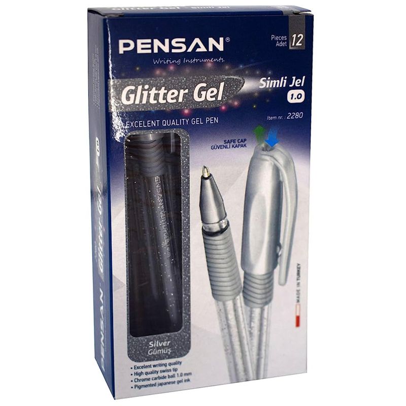 Ручка гелевая неавтоматическая Pensan GLITTER GEL шарик 1мм, серебрян