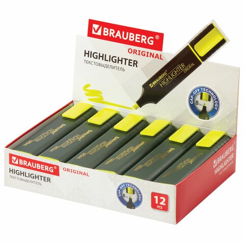 Текстовыделитель BRAUBERG «ORIGINAL», ЖЕЛТЫЙ, линия 1-5 мм