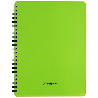 Тетрадь 60л. А5 клетка на гребне OfficeSpace «Neon», салатовая пластиковая обложка