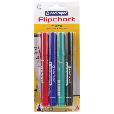 Маркеры для флипчарта CENTROPEN НАБОР 4 шт., НЕПРОПИТЫВАЮЩИЕ, АССОРТИ ...