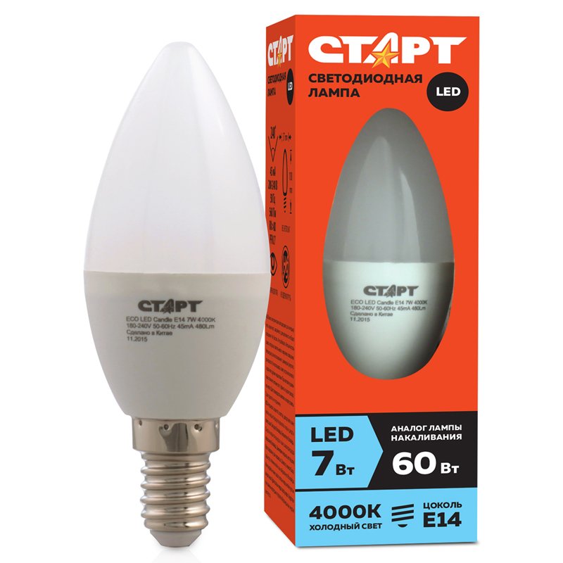 Лампа светодиодная Старт ECO E14 7W 4200K нейтральный белый свет