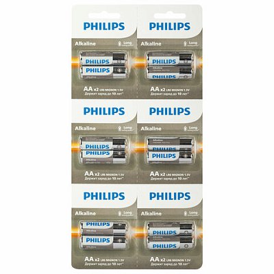 Батарейки алкалиновые КОМПЛЕКТ 2 шт. (отрывной блок) PHILIPS Entry, АА (LR6, 24А), блистер