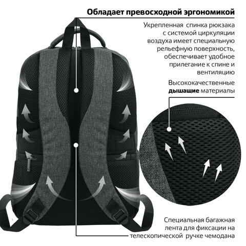 Рюкзак BRAUBERG URBAN универсальныйс отд. для ноутбукаHoustonтемно-серый45×31х15 см229895
