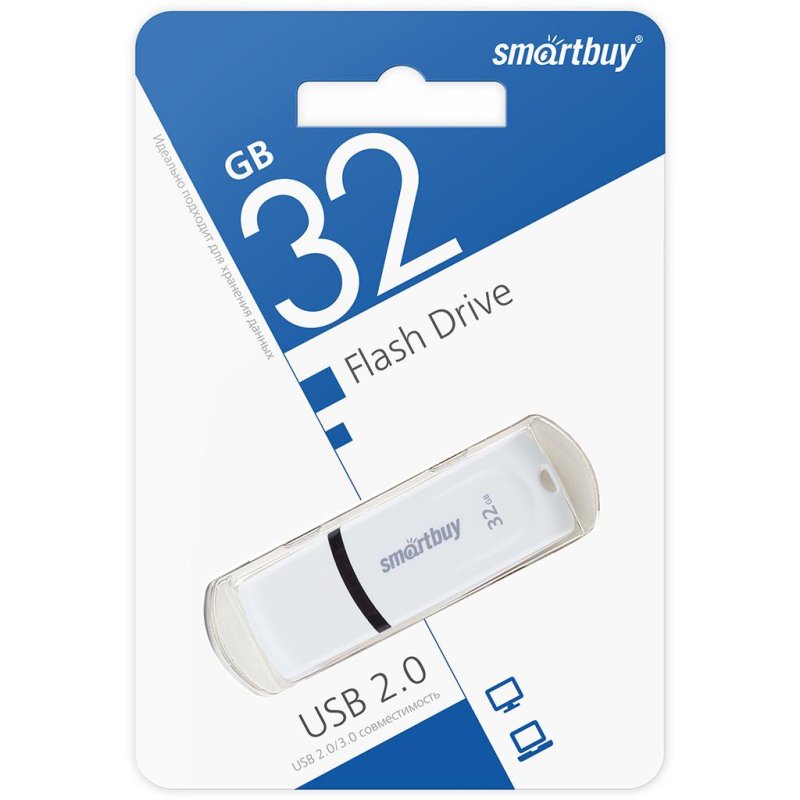 Флэш-диск 32 GB, SMARTBUY Paean, USB 2.0, белый