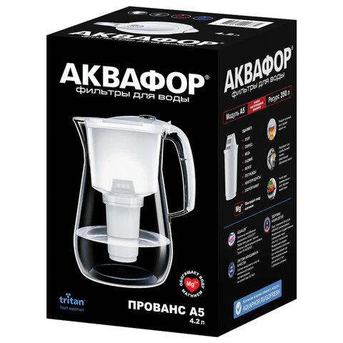 Кувшин-фильтр для очистки воды АКВАФОР «Прованс А5», 4.2 л, со сменной кассетой, черный