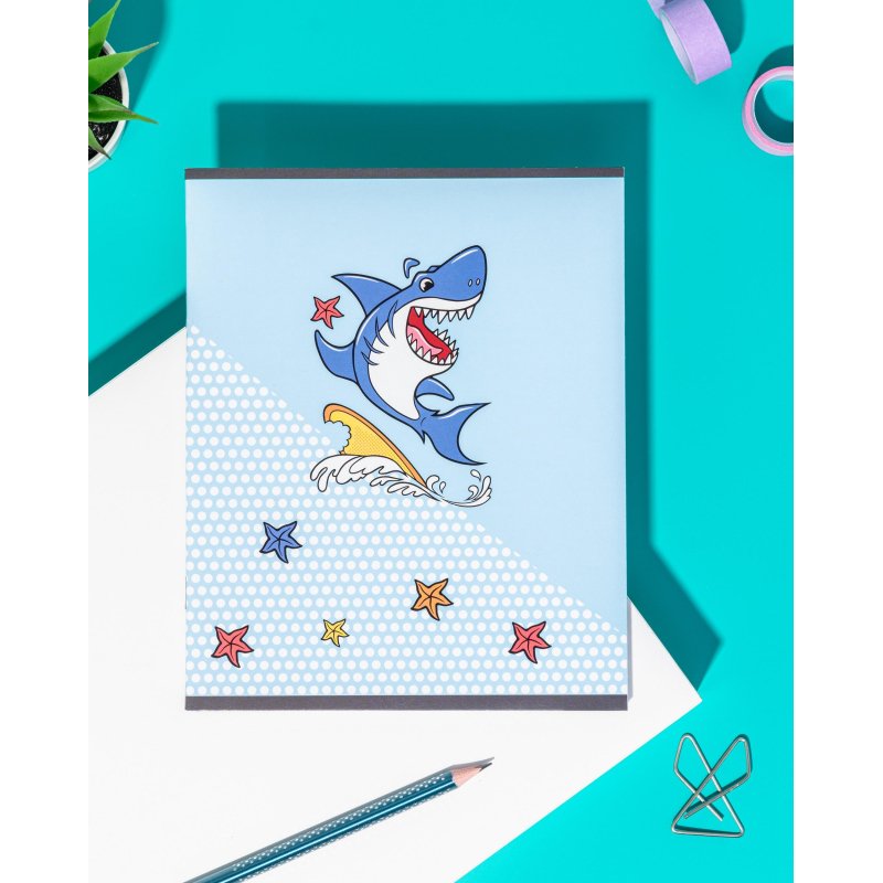 Тетрадь общая А5 48л Shark, клет, скреп, ВД-лак