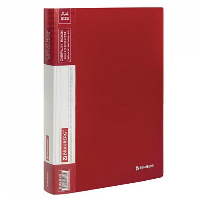 Папка 60 вкладышей BRAUBERG стандарт, красная, 0.8 мм, 228683