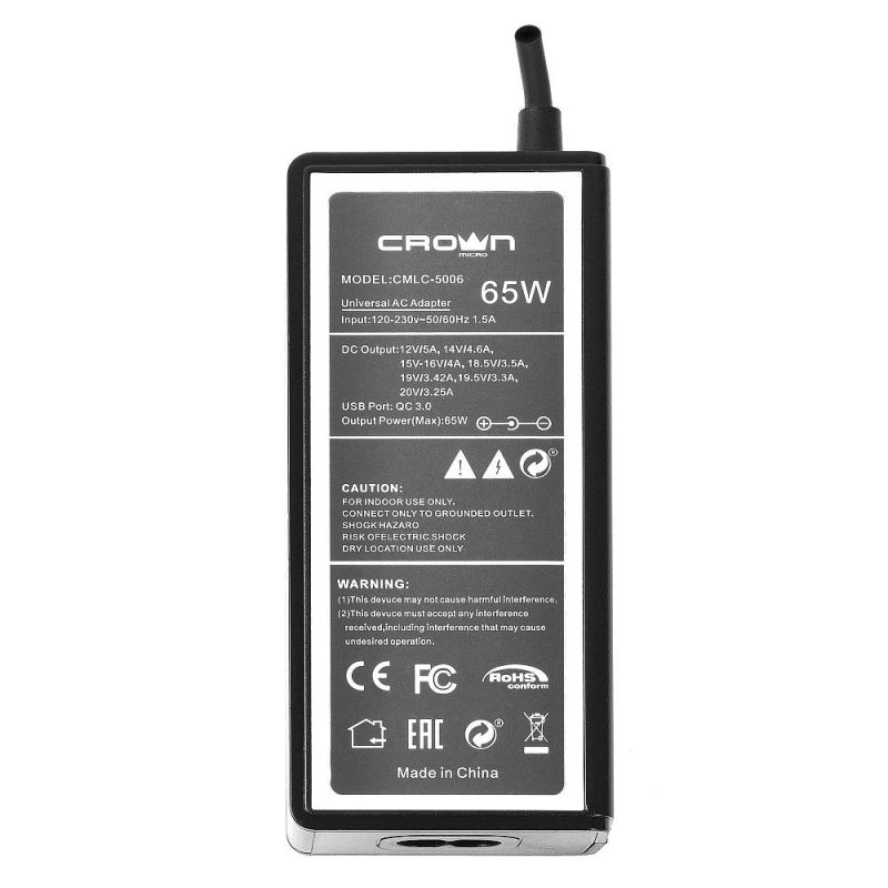 Зарядное устройство сетевое CROWN CMLC-5006 (14 коннекторов 65W USB QC 3.0)