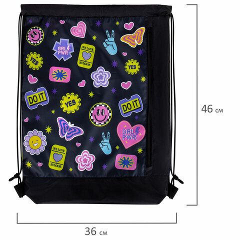 Мешок для обуви ЮНЛАНДИЯ с ручками, боковой карман на молнии, 46×36 см, «Patches»