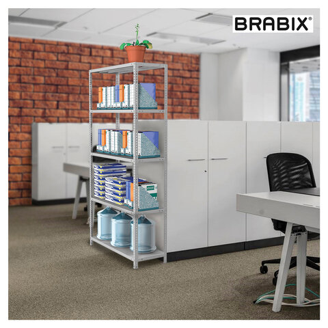 Стеллаж металлический BRABIX «MS Plus-200/30-5», 2000×1000×300 мм, 5 полок, регулируемые опоры, 291108