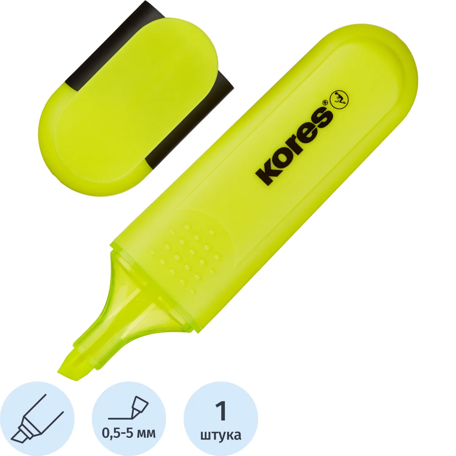 Текстовыделитель Kores Bright Liner Plus желтый (толщина линии 0.5-5 мм)