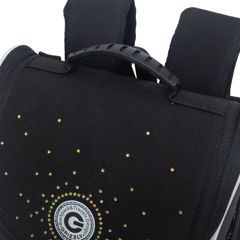 Ранец GRIZZLY анатомическая спинка, с мешком для обуви, для девочек, STARS, 33×25х13 см