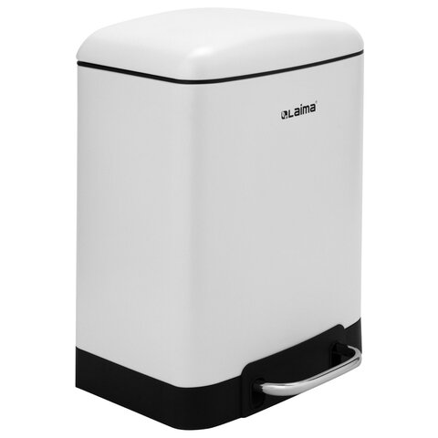 превью Ведро мусорное с педалью 6 л, крышка с доводчиком, белое матовое, металл, LAIMA ULTRA