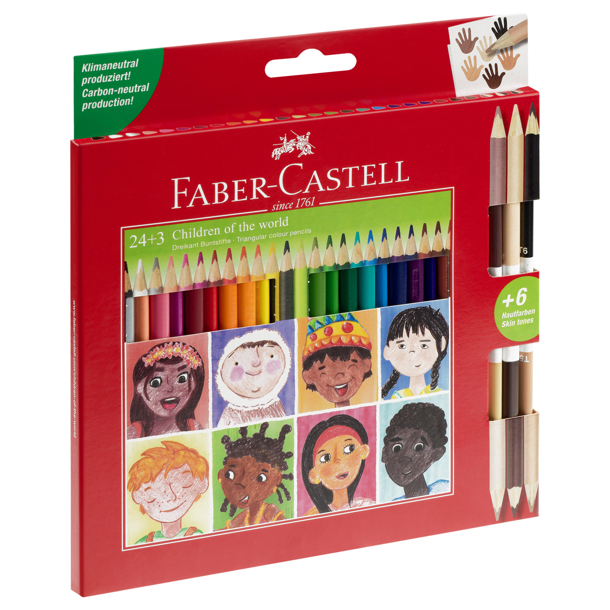 превью Карандаши цветные Faber-Castell, 24цв., «Дети мира» заточ. +3цв., картон, европодвес. 