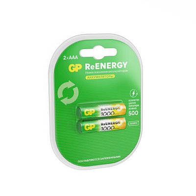 Батарейки аккумуляторные GP ReEnergy Ni-Mh мизинчиковые КОМПЛЕКТ 2 шт., ААА (HR03), 950 mAh, 100AAAHCRGY