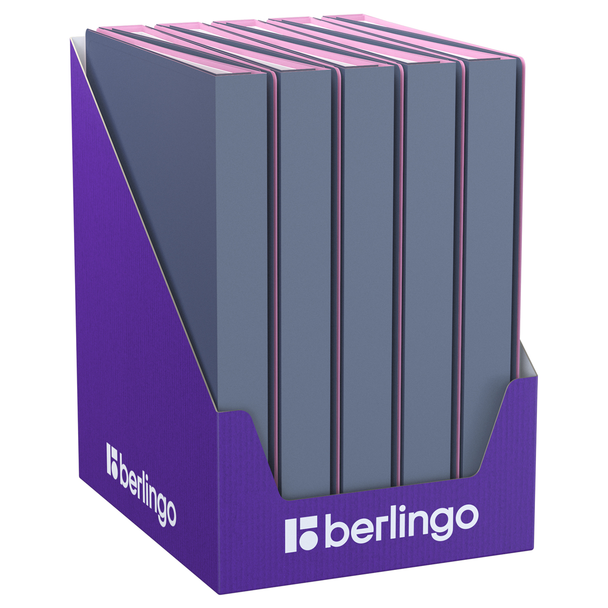 Папка с 60 вкладышами Berlingo «Soft Touch Pro», 30мм, 700мкм, с внутр. карманом, серая, внутр. лиловая, софт-тач