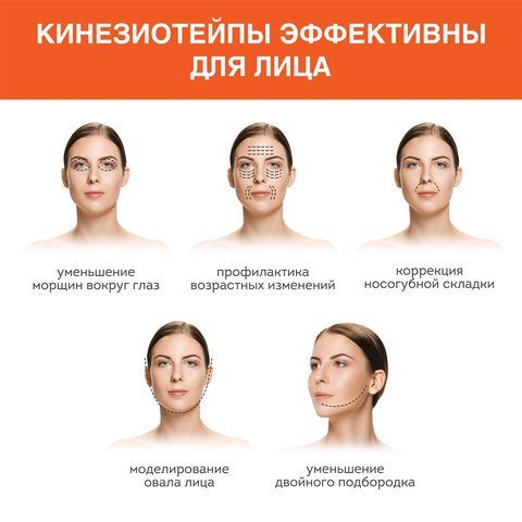 Кинезио тейп/лента для лица, лифтинг эффект, 1 см х 5 м, КОМПЛЕКТ, 5 рулонов, бежевый, DASWERK