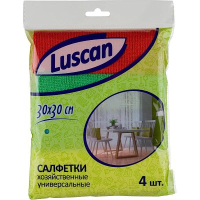 Салфетки хозяйственные Luscan из микрофибры универс 220г/м2 30×30см 4шт/уп