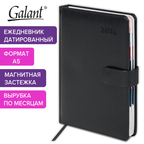 Ежедневник датированный 2026 А5 148×218 мм, GALANT «Ritter», под кожу, черный