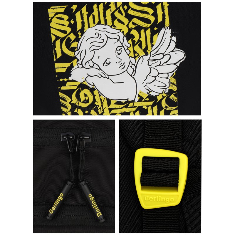 Рюкзак Berlingo Light «Angel black» 39.5×28×16см, 2 отделения, 3 кармана, уплотненная спинка