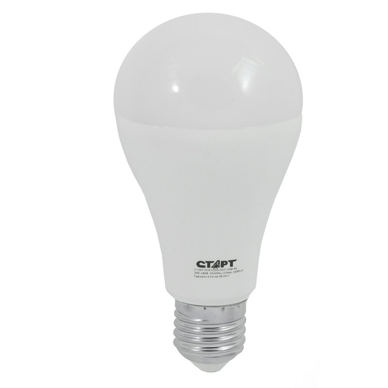 Лампа светодиодная Старт LED, серия «ЭКО» 20W40, тип А «груша», Е27, 4000К, холодный свет. 15000ч