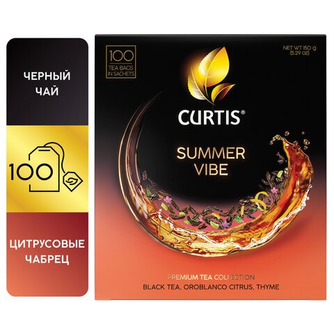 Чай CURTIS «Summer Vibe», черный с мятой и ароматом цитрусовых, 100 пакетиков в конвертах по 1.7 г