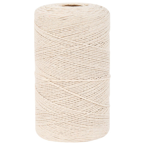 Шпагат хлопковый для прошивки документов, вязания, макраме, длина 500 м, диаметр 1.5 мм, BRAUBERG