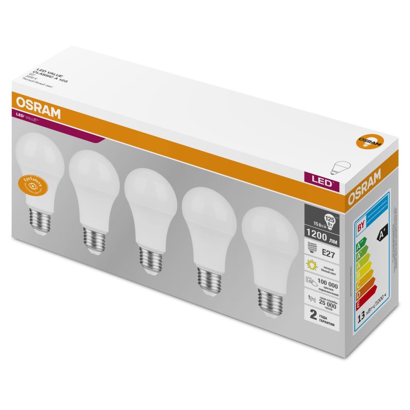 превью Лампа светодиодная Osram 15 Вт E27 грушевидная 3000 К теплый белый свет (5 штук в упаковке)