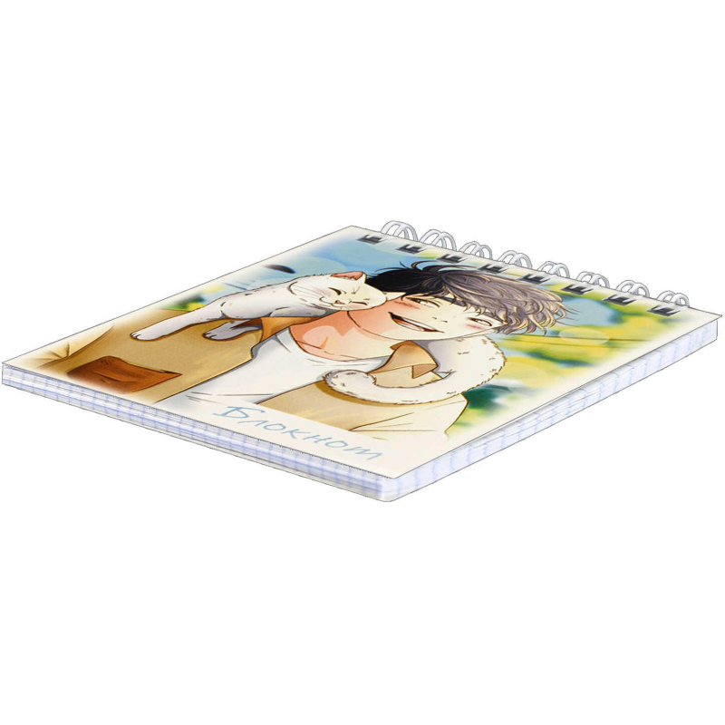 Блокнот А7, 40 л, ДРУЖБА С КОТОМ клетка, гребень, УФ-лак/68170