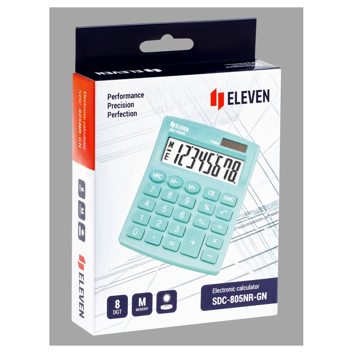 Калькулятор настольный Eleven SDC-805NR-GN, 8 разр., двойное питание, 127×105×21мм, бирюзовый