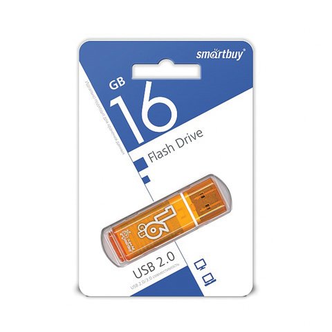 Флэш-диск 16 GB, SMARTBUY Glossy, USB 2.0, оранжевый